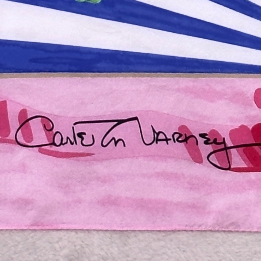 Vtg Carleton Varney 41" Scarf Pink Floral Geranium Blue Resortwear Regencycore - Picture 5 of 9